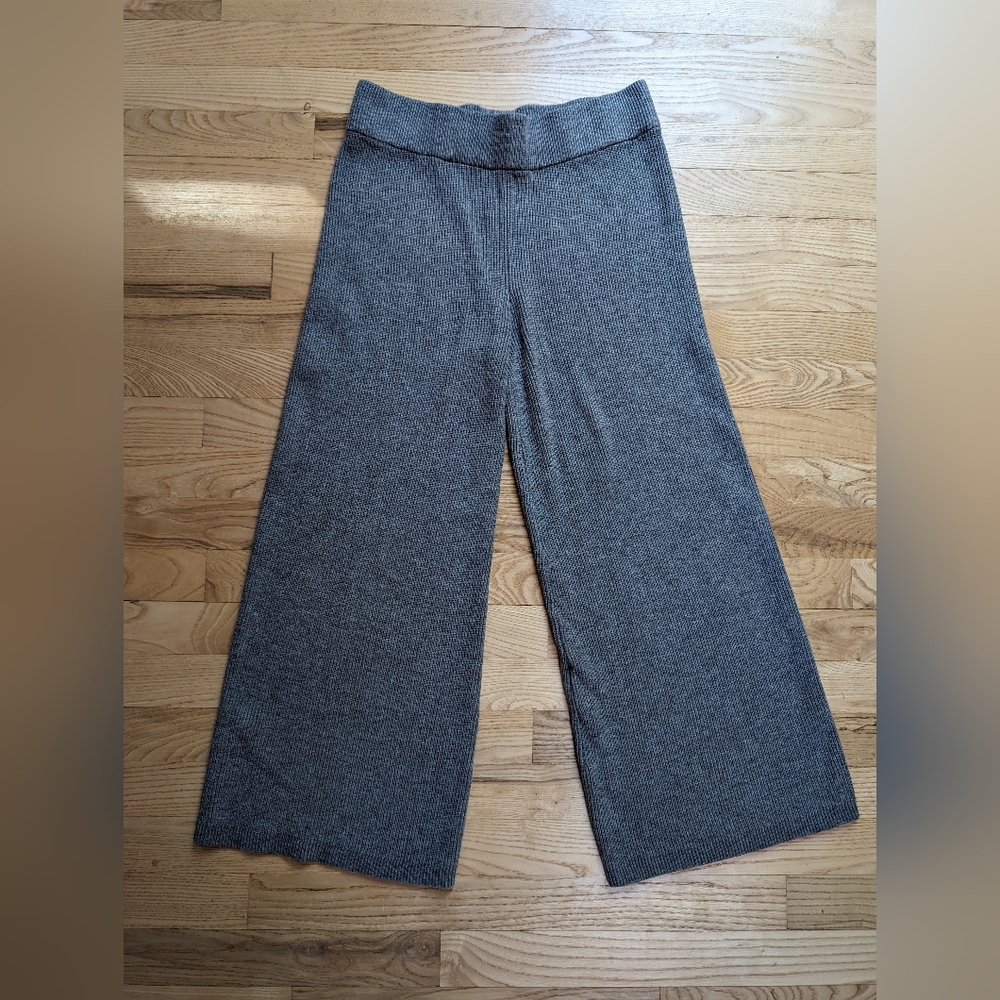 A New Day Women's Gray Solid Knit Wide Leg Pull On Sweater Pants Size Small